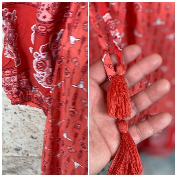 ❌NWT Hippie Indie Bohemian Red Rose Blouson Dress - Picture 5 of 14